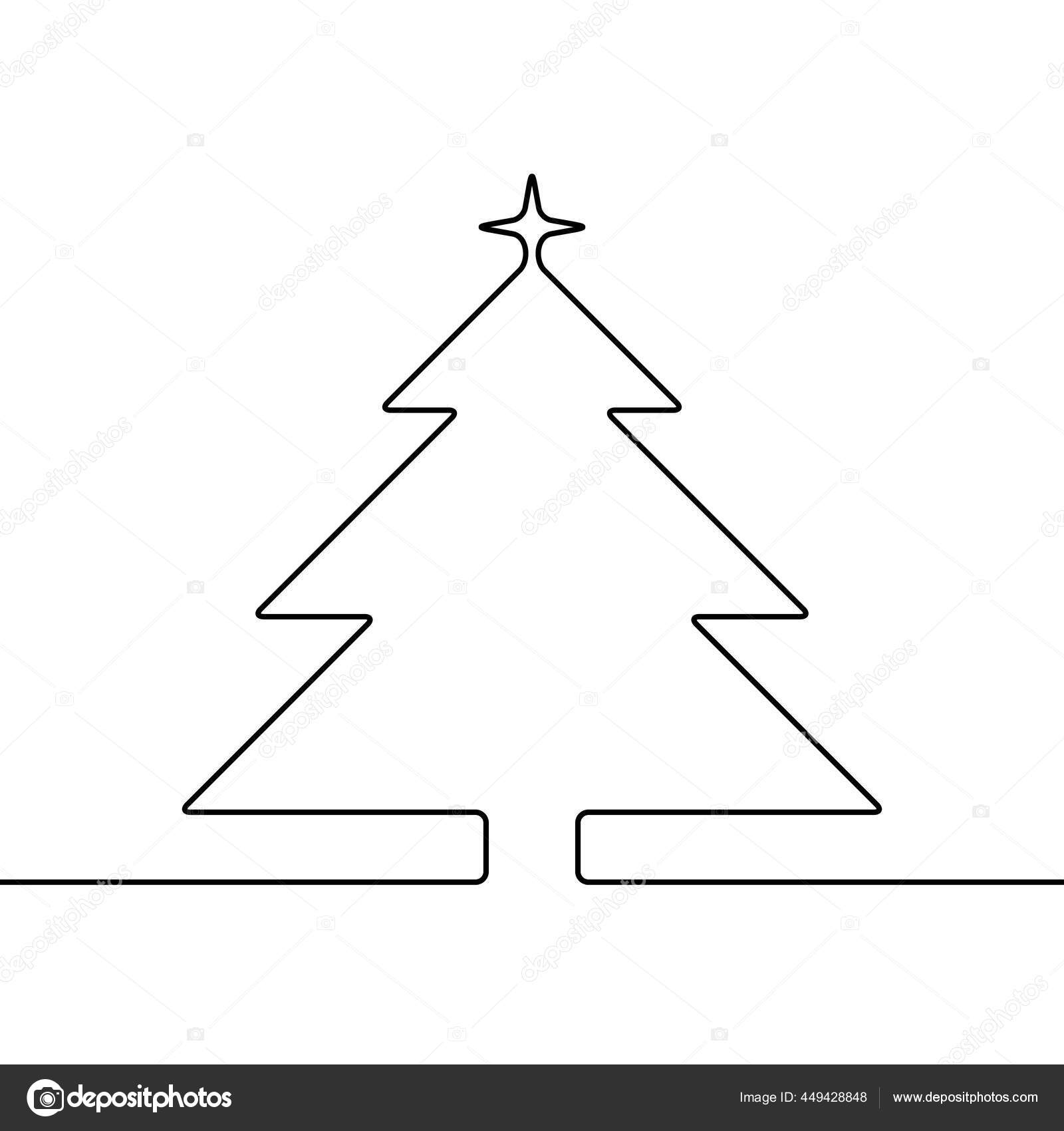 Desenho Linha Contínua Árvore Natal Vetor Preto Branco Ilustração Linear  imagem vetorial de OlgaTropinina© 449428848